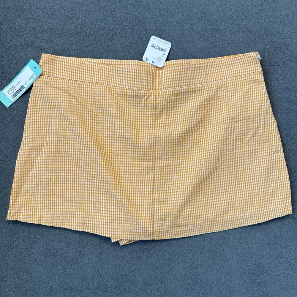 Free People Mini Skort Womens 8 Orange Gingham Big Dreams‎ Mid Rise Cotton NWT